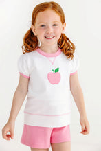 Load image into Gallery viewer, Cassidy Comfy Crewneck - White w/ Hamptons Hot Pink + Apple - Short Puff Sleeve
