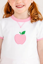 Load image into Gallery viewer, Cassidy Comfy Crewneck - White w/ Hamptons Hot Pink + Apple - Short Puff Sleeve
