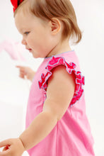 Load image into Gallery viewer, Ruehling Ruffle Bubble - Hamptons Hot Pink w/ Beale Street Blue - Apple/Floral Embroidery
