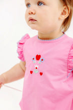 Load image into Gallery viewer, Ruehling Ruffle Bubble - Hamptons Hot Pink w/ Beale Street Blue - Apple/Floral Embroidery
