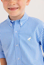 Load image into Gallery viewer, Dean's List Dress Shirt - Sunrise Blvd Blue Mini Gingham - Rolled Sleeves
