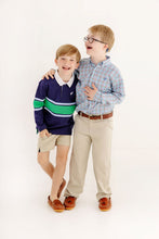 Load image into Gallery viewer, Rollins Rugby Shirt - Nantucket Navy w/ Beale Street Blue &amp; Kiawah Kelly Green Stripe
