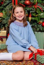 Load image into Gallery viewer, Sandy Smocked Dress - Barrington Blue w/ Richmond Red - Holly Embroidery - Long Sleeve - Pima
