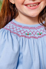 Load image into Gallery viewer, Sandy Smocked Dress - Barrington Blue w/ Richmond Red - Holly Embroidery - Long Sleeve - Pima
