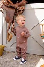 Load image into Gallery viewer, Rayburn Romper - Gray Bay Brown w/ Horses Embroidery - Pima
