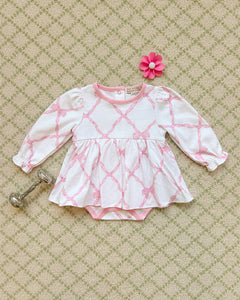 Daisy's Diaper Cover Dress - Belle Meade Bow w/ Pier Party Pink - Long Sleeve
