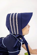 Load image into Gallery viewer, Sweetly Smocked Bonnet - Nantucket Navy w/ Worth Ave White
