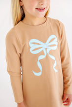 Load image into Gallery viewer, Eliza's Appliqué Dress - Cape Elizabeth Camel w/ Blue Bow
