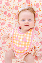 Load image into Gallery viewer, Burp Me Bib - Seashore Sherbet Gingham w/ Hamptons Hot Pink - Jack O Lantern

