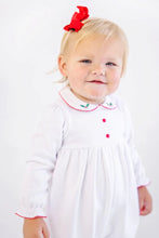 Load image into Gallery viewer, Britt Romper - White w/ Richmond Red - Holly Embroidery - Long Sleeve
