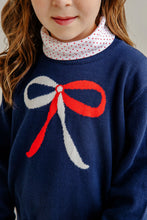 Load image into Gallery viewer, Isabelle&#39;s Intarsia Sweater - Nantucket Navy w/ Bow Intarsia
