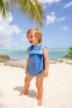 Load image into Gallery viewer, Towne's Top Sail Bubble -  Wood Boat Blue w/ Belhaven Blue &amp; White - Broadcloth - Sleeveless
