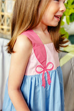 Load image into Gallery viewer, Demi Dress - Sarasota Sky w/ Sandpearl Pink - Bow Appliqué - Broadcloth
