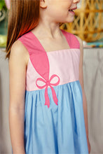 Load image into Gallery viewer, Demi Dress - Sarasota Sky w/ Sandpearl Pink - Bow Appliqué - Broadcloth

