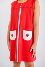 Load image into Gallery viewer, Peggy's Pocket Dress - Richmond Red w/ White - Strawberries
