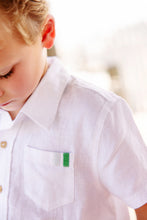 Load image into Gallery viewer, Dean's List Dress Shirt - Worth Ave White w/ Buckhead Blue and Kiawah Kelly Green Tab - Short Sleeve
