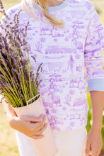 Load image into Gallery viewer, Cassidy Comfy Crewneck - Lavender &amp; Lambs w/ Beale Street Blue
