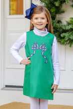 Load image into Gallery viewer, Annie Apron Dress - Kiawah Kelly Green w/ Merritt Park Plaid Bow Appliqué
