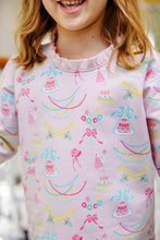 Load image into Gallery viewer, Cassidy Comfy Crewneck - Golden Birthday w/ Palm Beach Pink - Ruffle
