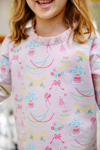 Cassidy Comfy Crewneck - Golden Birthday w/ Palm Beach Pink - Ruffle