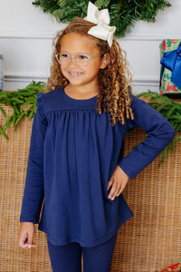 Ruby Mills Ruffle Top - Nantucket Navy - Long Sleeve