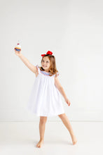 Load image into Gallery viewer, Sandy Smocked Dress - Worth Ave White w/ Richmond Red &amp; Rockefeller Royal - Angel Sleeve
