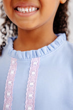 Load image into Gallery viewer, Lizzie's Luxe Leisure Dress - Beale Street Blue w/ Palm Beach Pink Ribbon
