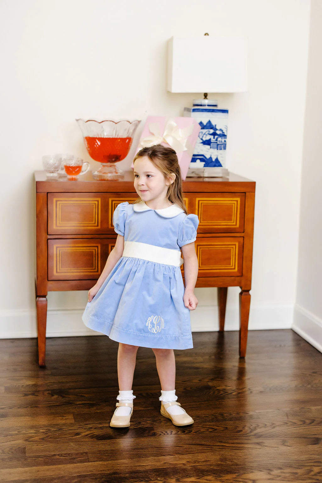 Cindy Lou Sash Dress - Beale Street Blue w/ Palmetto Pearl - Velveteen Merriment On Main Cindy Lou Sash Dress - Beale Street Blue w/ Palmetto Pearl - Velveteen Merriment On Main
