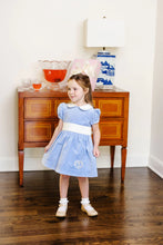 Load image into Gallery viewer, Cindy Lou Sash Dress - Beale Street Blue w/ Palmetto Pearl - Velveteen
