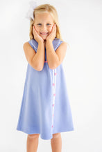Load image into Gallery viewer, Luanne's Lunch Dress - Park City Periwinkle w/ White and Hamptons Hot Pink Buttons - Heavy Knit
