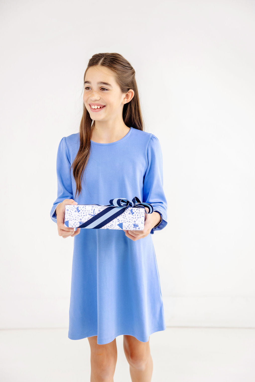 Sadie Sweatshirt Dress Barbados Blue w/ Worth Ave White