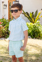 Load image into Gallery viewer, Prim &amp; Proper Polo - Turks Teal Stripe w/ Edisto Egg Blue - Short Sleeve - Pima
