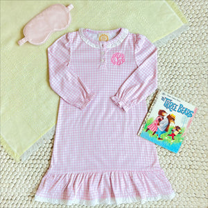 Marnie Morning Gown - Palm Beach Pink Gingham - Long Sleeve