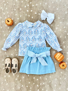 Beasley Bow Skirt - Barrington Blue w/ Blue Mini Windowpane - Velveteen