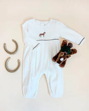 Load image into Gallery viewer, Bradford Romper - Palmetto Pearl w/ Gray Bay Brown - Horse Embroidery - Long Sleeve
