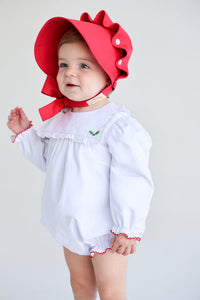 Bea Louise Bubble - White with Red & Holly Embroidery - Long Sleeve - Broadcloth