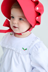 Bea Louise Bubble - White with Red & Holly Embroidery - Long Sleeve - Broadcloth