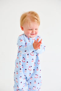 Cassidy Crewneck Romper - Frosty Friends w/ Beale Street Blue - Long Sleeve