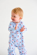 Load image into Gallery viewer, Cassidy Crewneck Romper - Frosty Friends w/ Beale Street Blue - Long Sleeve
