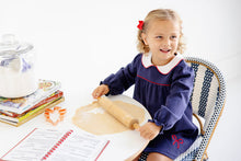 Load image into Gallery viewer, Maerin Fitz Frock - Nantucket Navy w/ Richmond Red Bow - Pima - Long Sleeve
