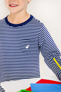Carter Crewneck - Barrington Blue & Navy Stripe - Long Sleeve