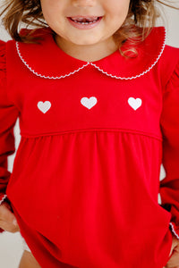 Biltmore Bubble - Richmond Red w/ Hearts Embroidery - Long Sleeve