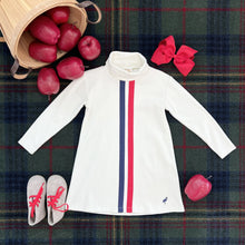 Load image into Gallery viewer, Tatum&#39;s Turtleneck Dress - Palmetto Pearl with Nantucket Navy &amp; Richmond Red Stripe
