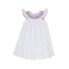 Load image into Gallery viewer, Sandy Smocked Dress - Worth Ave White w/ Richmond Red &amp; Rockefeller Royal - Angel Sleeve
