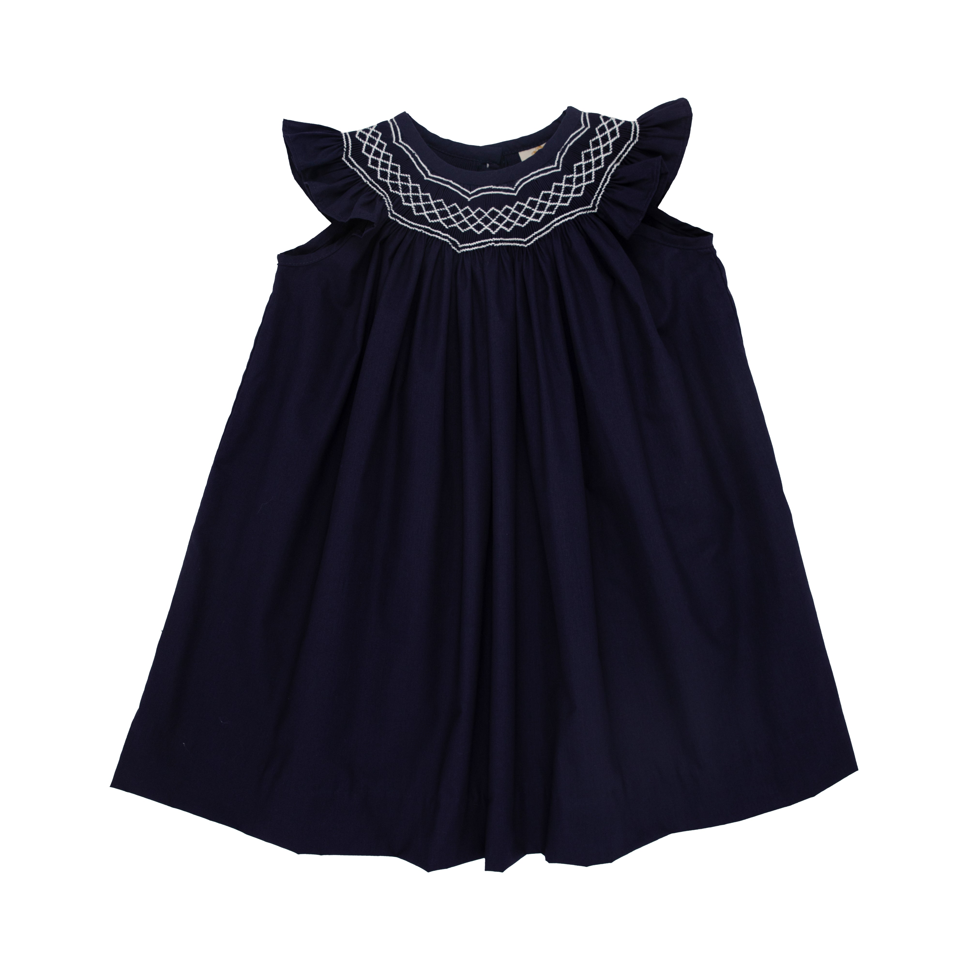 Sandy Smocked Dress - Nantucket Navy w/ Worth Ave White - Angel 