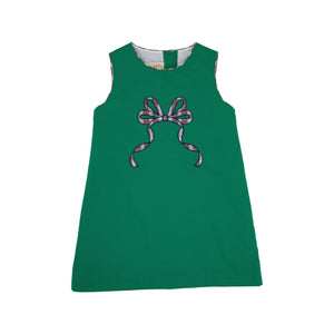 Annie Apron Dress - Kiawah Kelly Green w/ Merritt Park Plaid Bow Appliqué