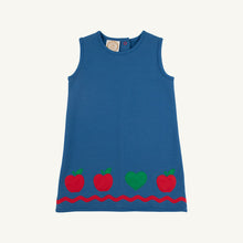 Load image into Gallery viewer, Annie Apron Dress - Wood Boat Blue w/ Red - Apples Appliqué
