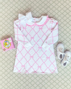 Maude's Ruffle Cassidy Crewneck Dress - Belle Meade Bow w/ Pier Party Pink