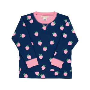 Cassidy Comfy Crewneck - Sanibel Strawberry (Navy) w/ Hamptons Hot Pink