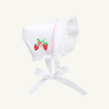 Load image into Gallery viewer, Catesby Country Club Bonnet - Worth Ave White w/ Strawberry Embroidery

